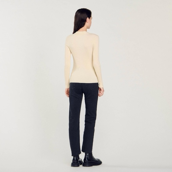 Sandro Ribbed Knit Cardigan Ecru Size 1/Small - Picture 9 of 9